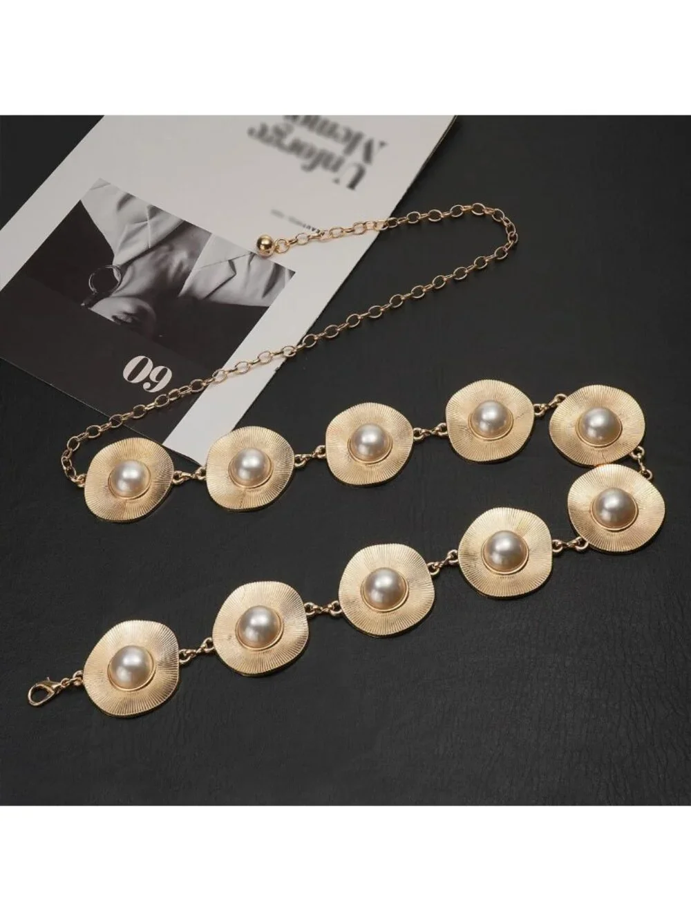 Chic Women's Pearl Waist Chain & Metal Chunky Belt for Dresses & Outfits